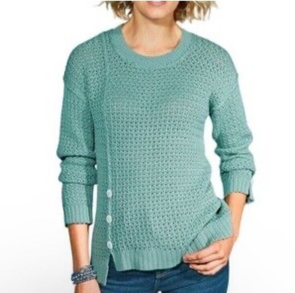 Soft Surroundings Cashmere Blend Sweater XS Blue Green Chunky Knit Buttons
